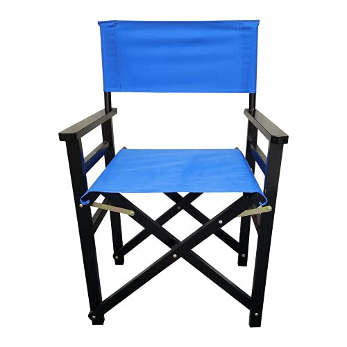 Set of 2 Folding Director Chairs, Solid Wood Canvas Fabric Camping Lawn Chairs, Blue Y83206