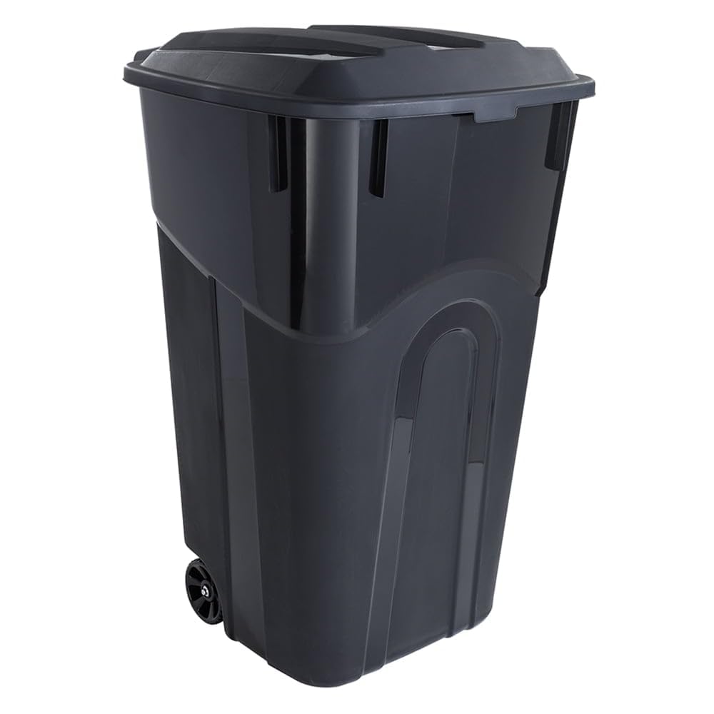 32 Gallon Black Plastic Garbage Can with Attached Lid G3900