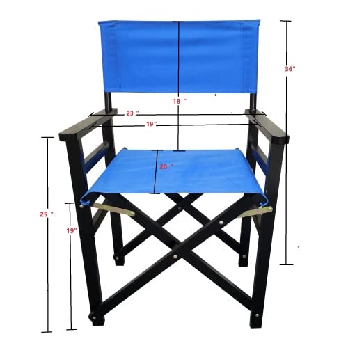 Set of 2 Folding Director Chairs, Solid Wood Canvas Fabric Camping Lawn Chairs, Blue Y83206