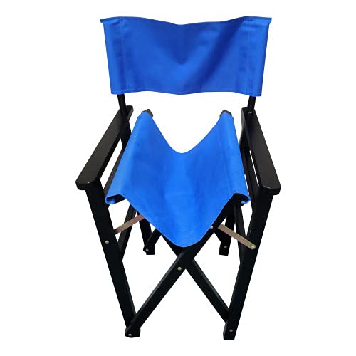 Set of 2 Folding Director Chairs, Solid Wood Canvas Fabric Camping Lawn Chairs, Blue Y83206