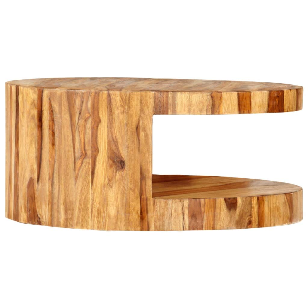 25.6" Solid Sheesham Wood Round Coffee Table with Storage Shelf W7735