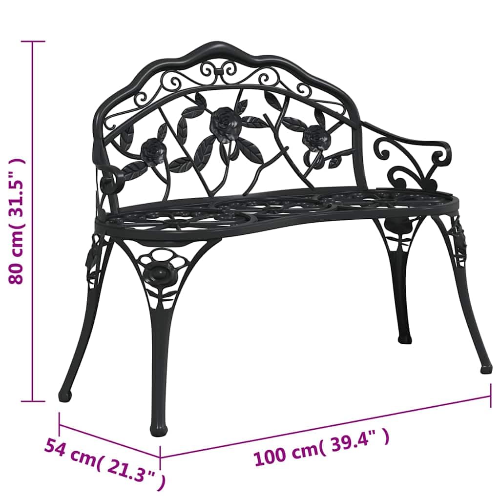 Cast Aluminum Black Patio Bench with Backrest Q742244