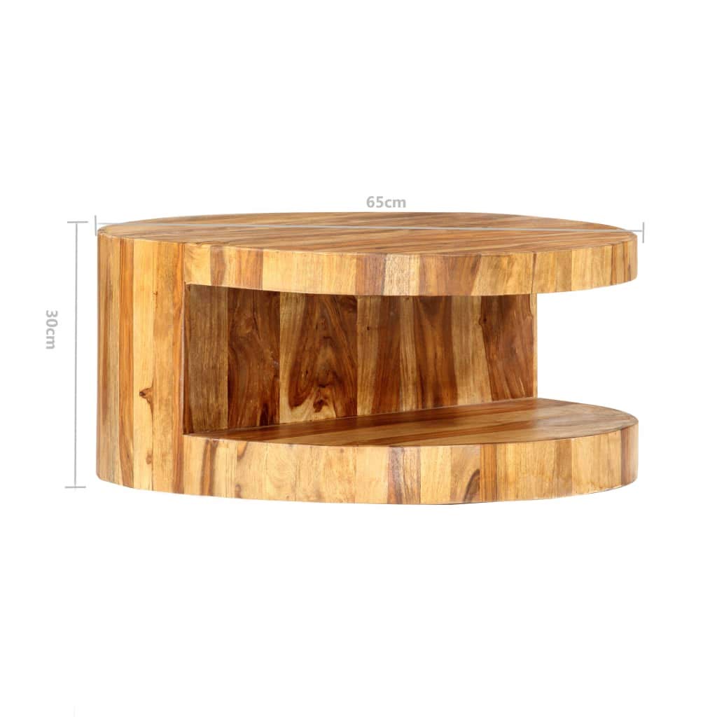 25.6" Solid Sheesham Wood Round Coffee Table with Storage Shelf W7735