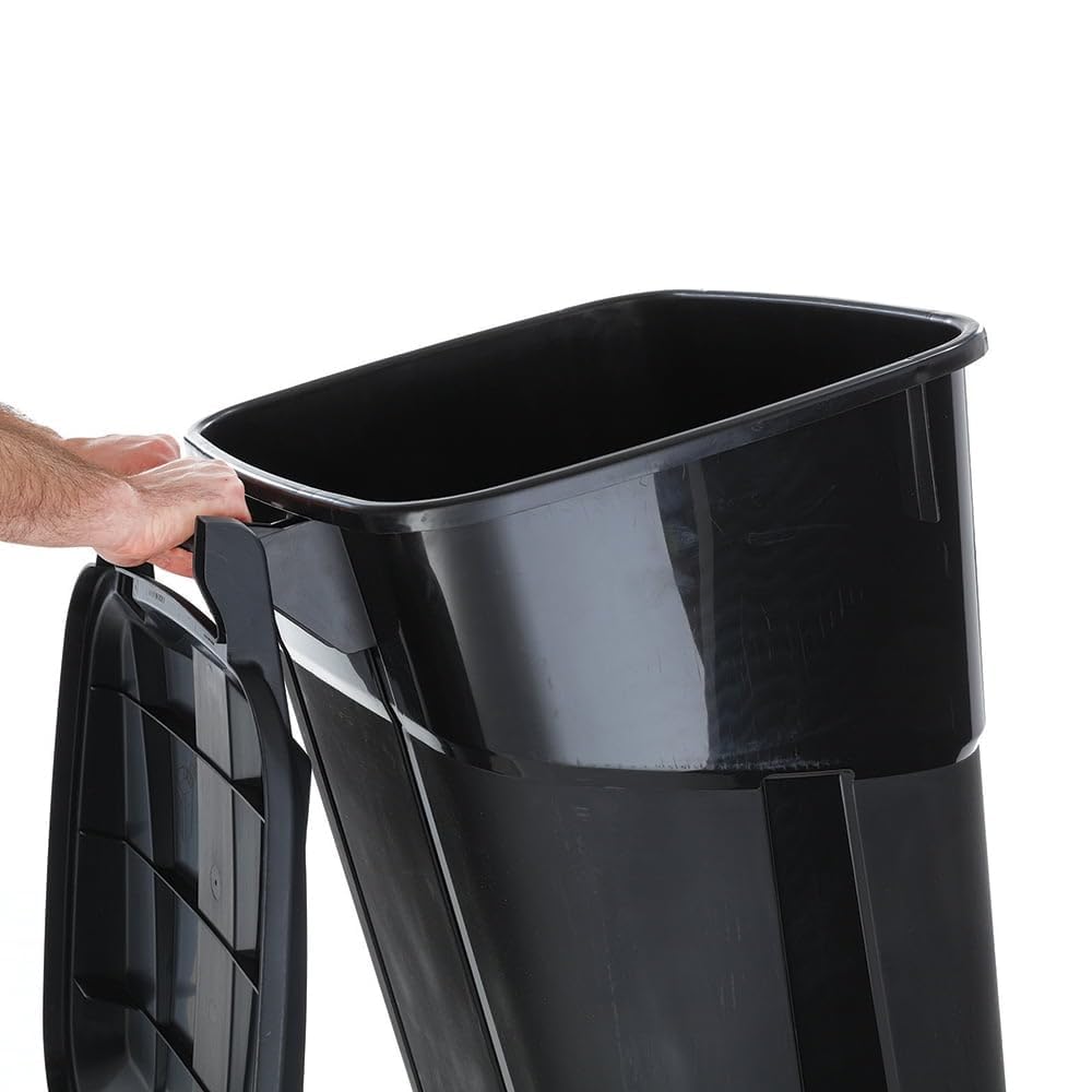 32 Gallon Black Plastic Garbage Can with Attached Lid G3900