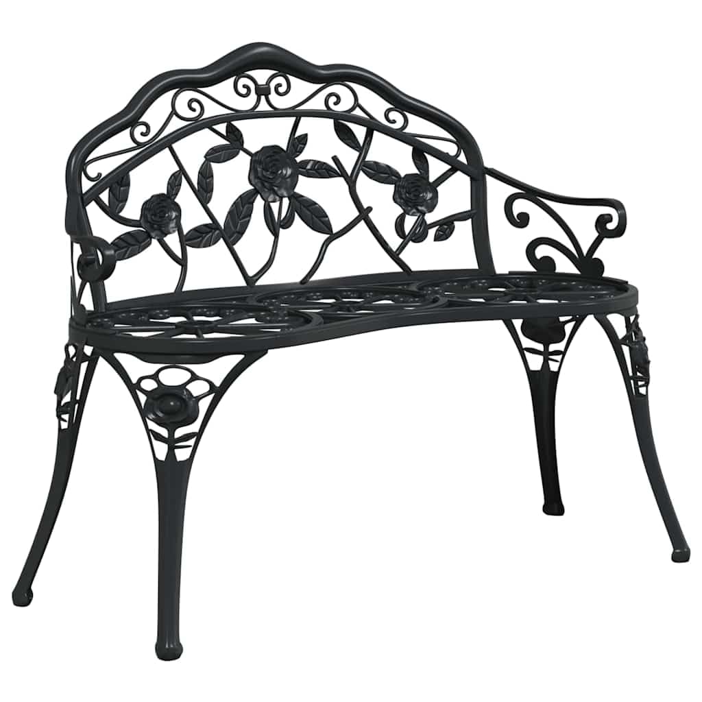 Cast Aluminum Black Patio Bench with Backrest Q742244
