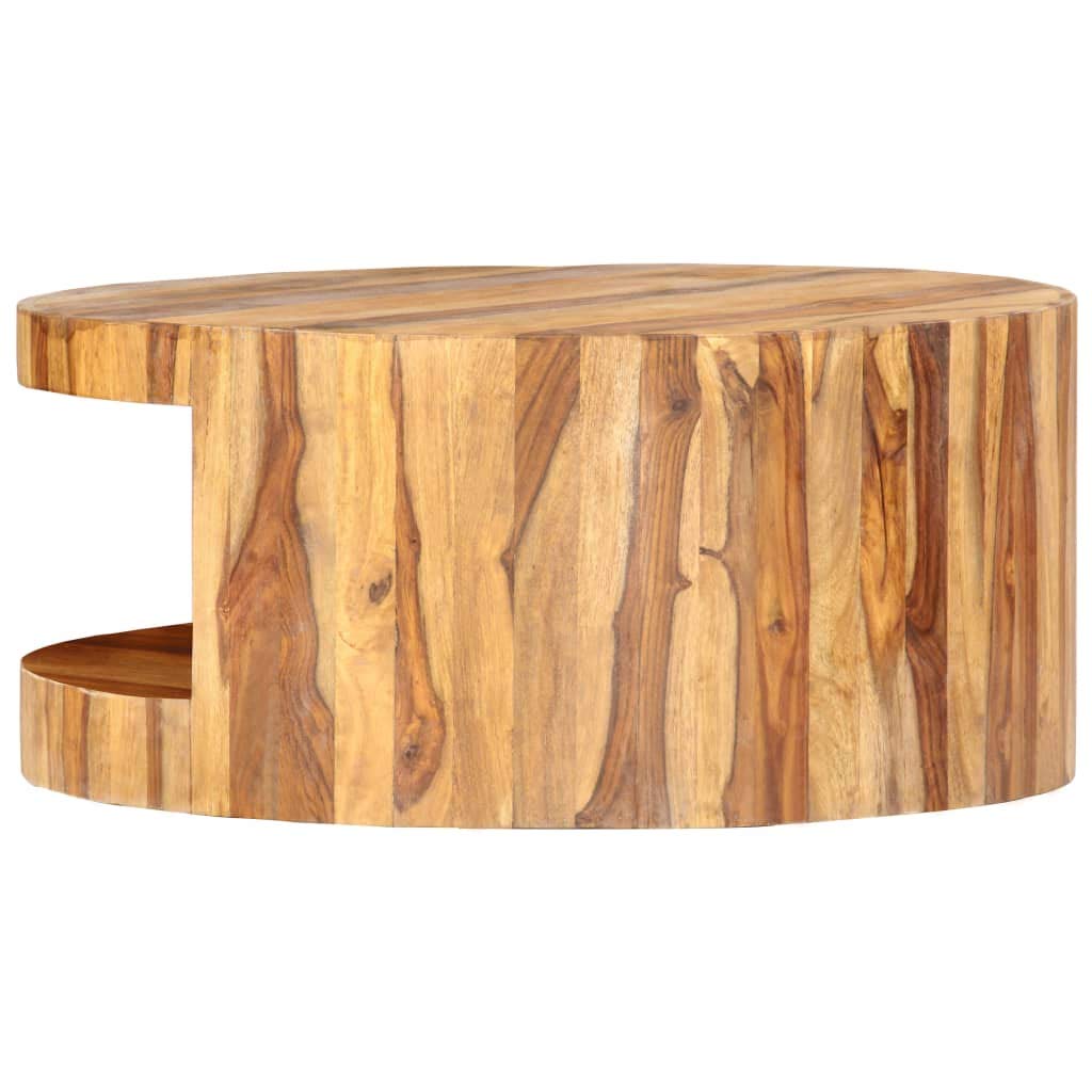 25.6" Solid Sheesham Wood Round Coffee Table with Storage Shelf W7735