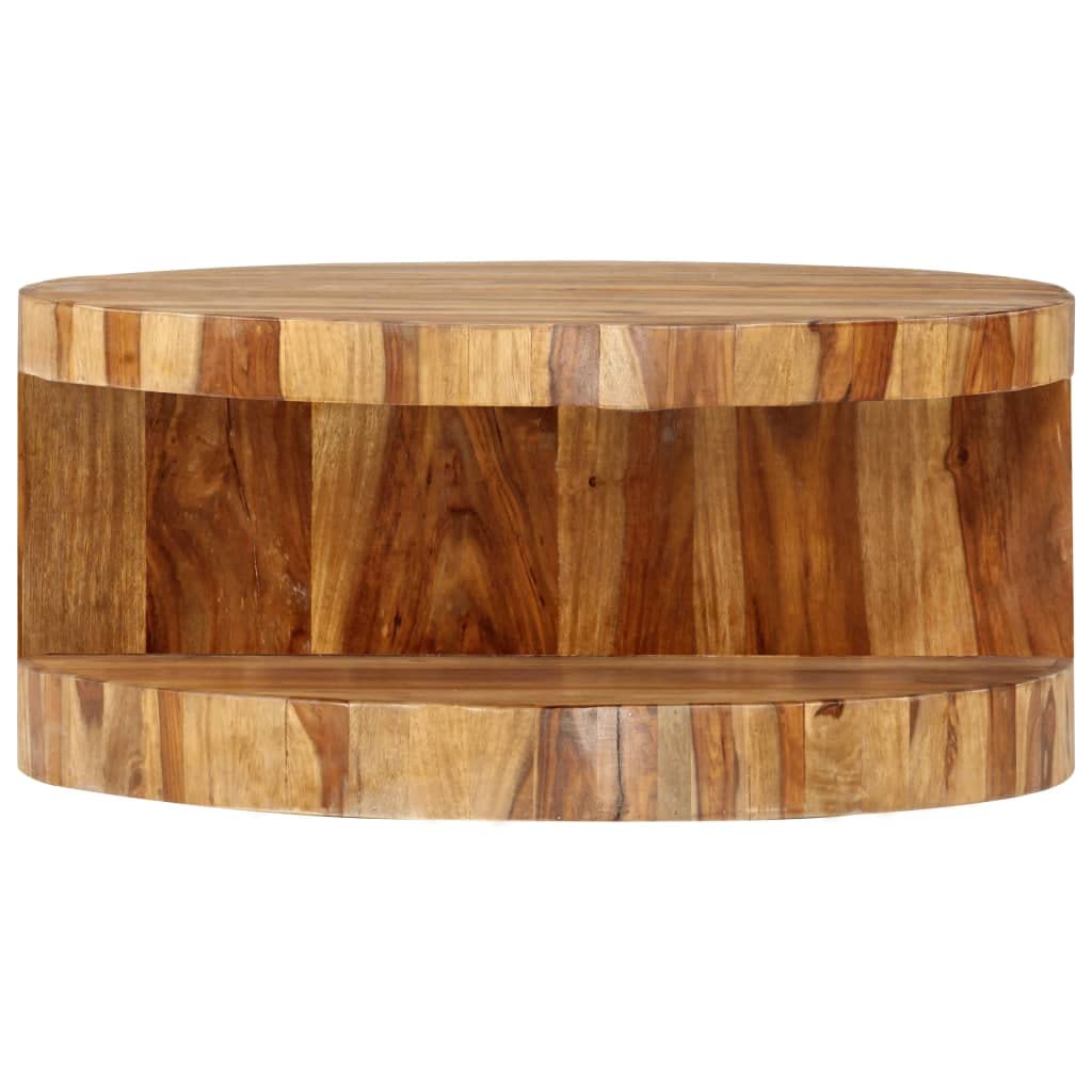 25.6" Solid Sheesham Wood Round Coffee Table with Storage Shelf W7735
