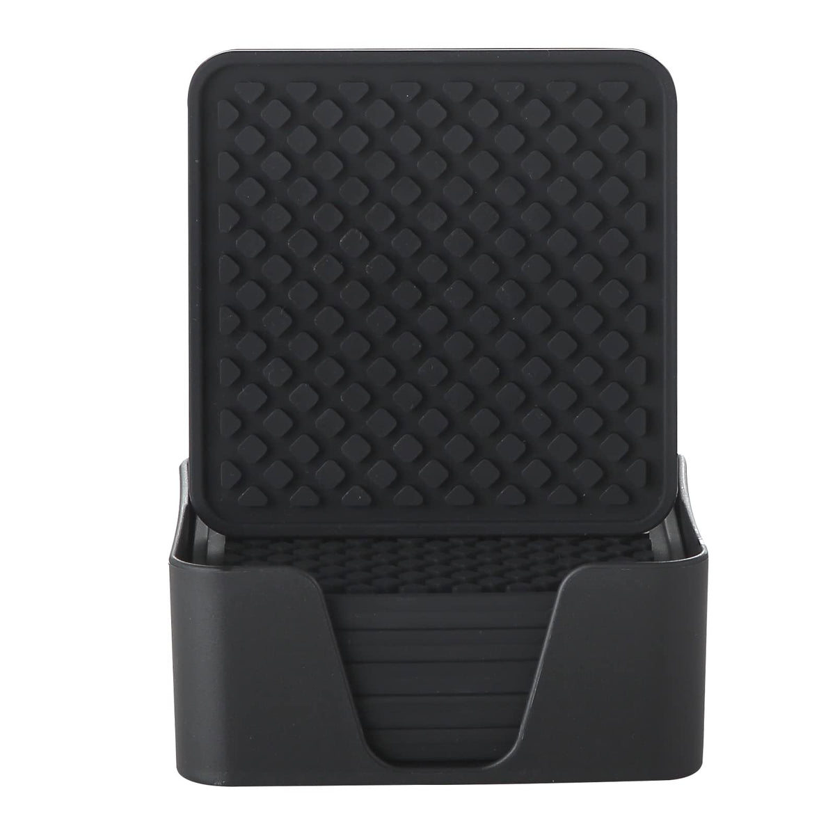 Silicone Drink Coasters with Holder, Set of 6, Black B79482