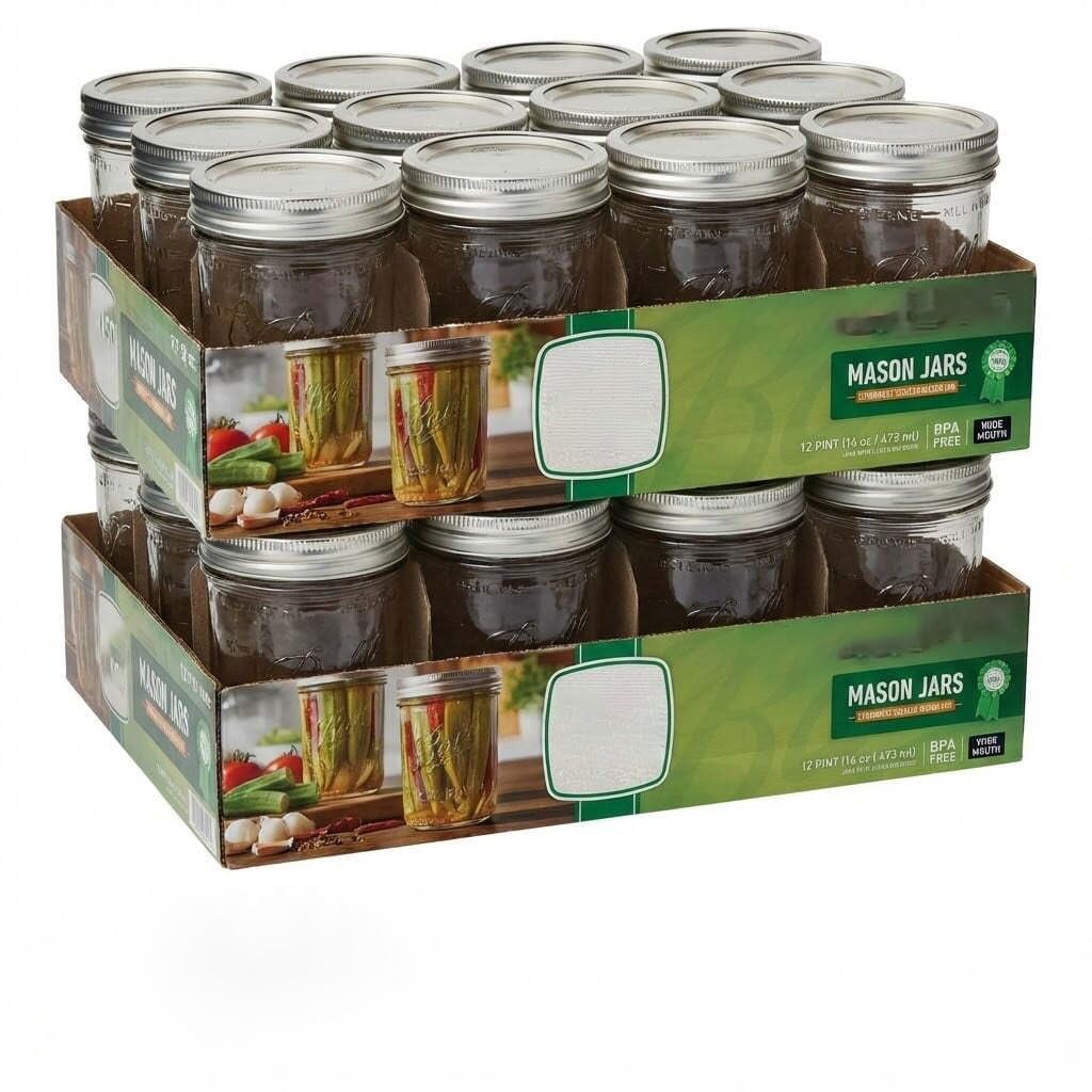 16oz Regular Mouth Glass Canning Jars With Lids, 12 Count E606