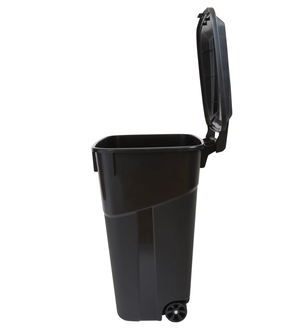 32 Gallon Black Plastic Garbage Can with Attached Lid G3900