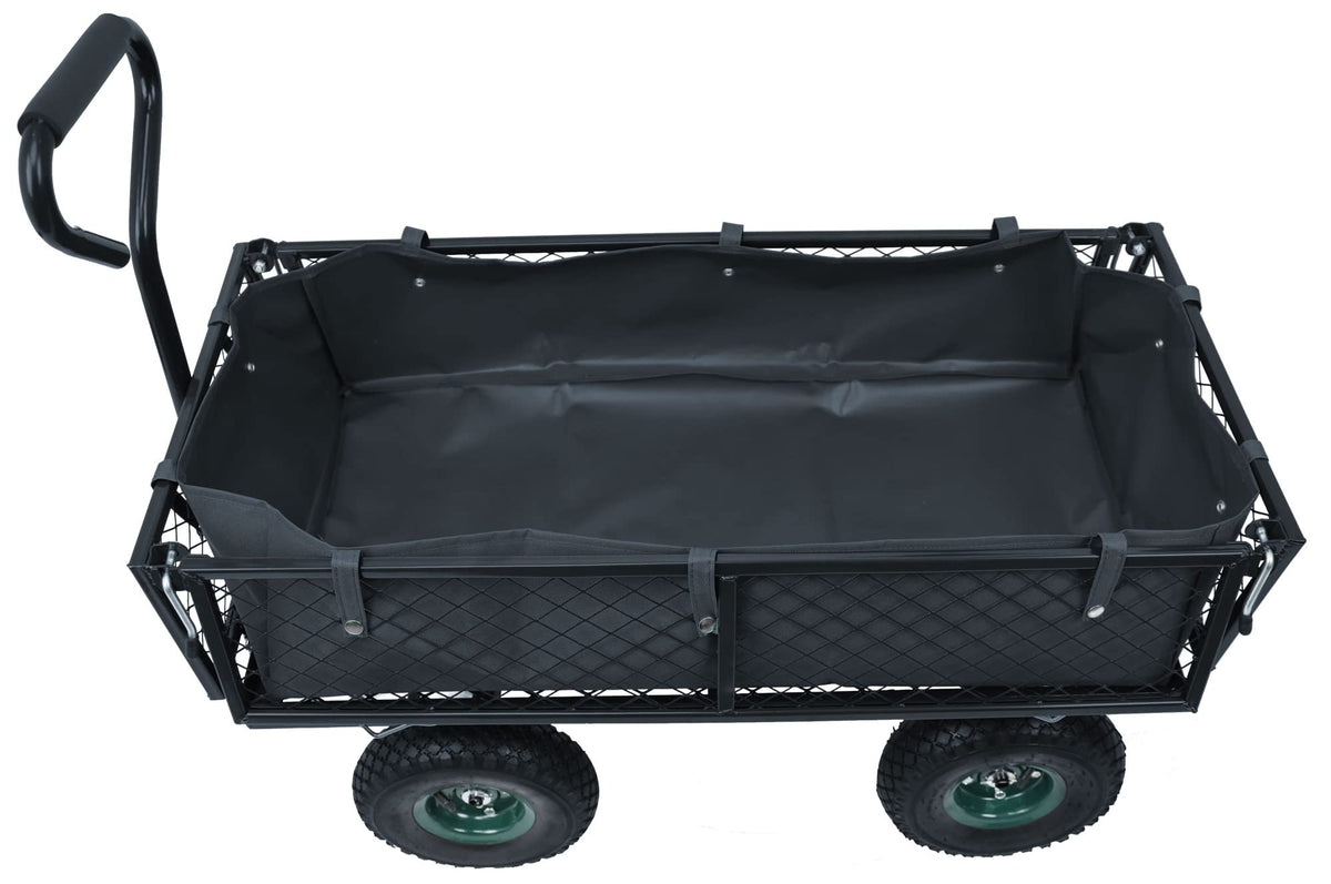 Heavy Duty Garden Cart, 400 Lb Capacity, Mesh Steel Folding Utility Wagon, Black O741