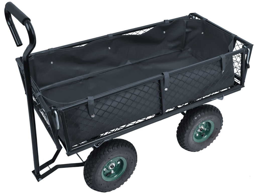 Heavy Duty Garden Cart, 400 Lb Capacity, Mesh Steel Folding Utility Wagon, Black O741