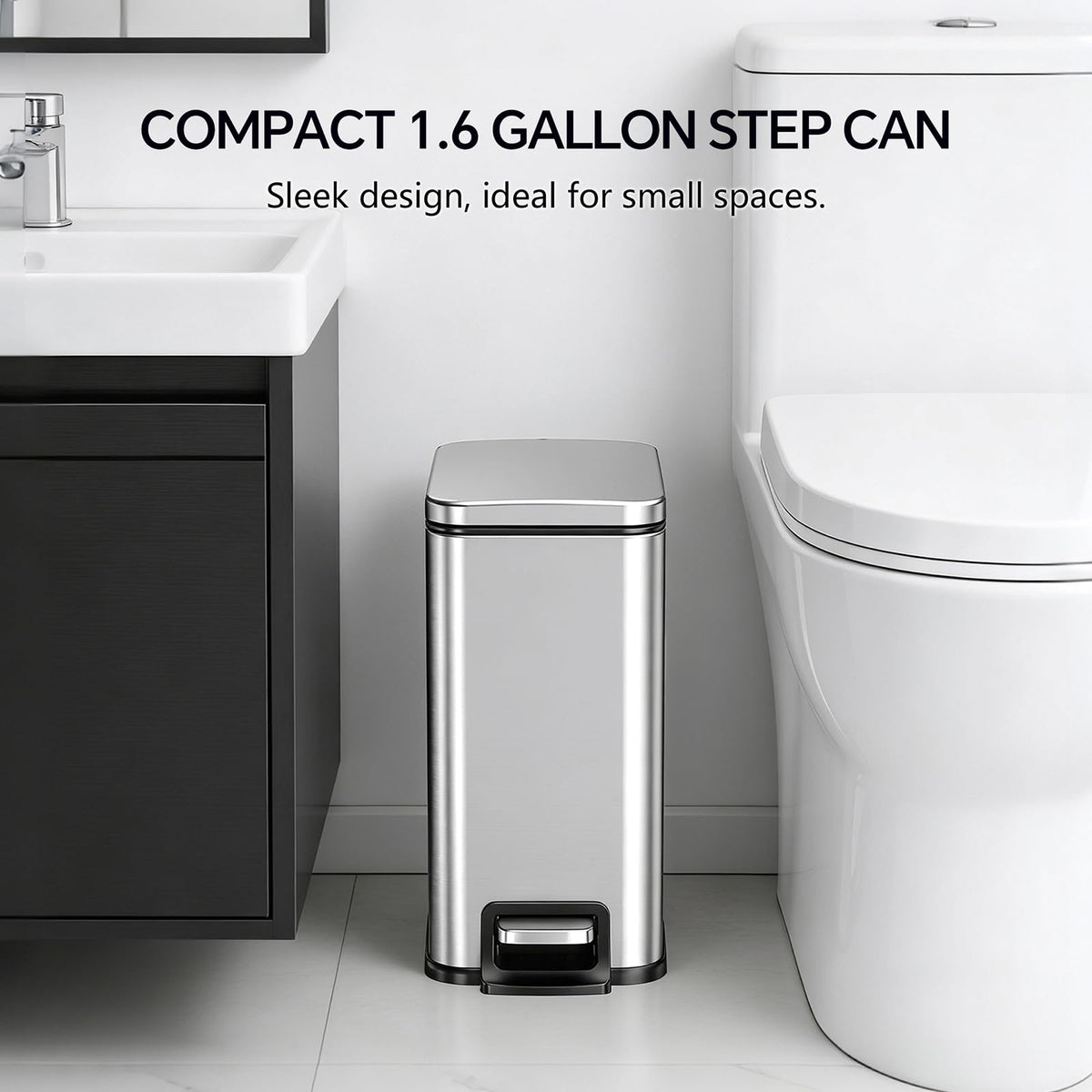 13 Gallon and 1.6 Gallon Stainless Steel Trash Can Set with Lid and Step-on Pedal J3145