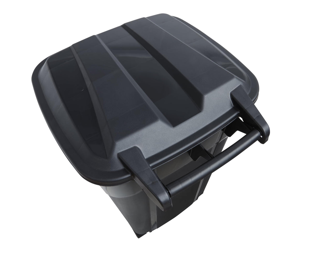 32 Gallon Black Plastic Garbage Can with Attached Lid G3900