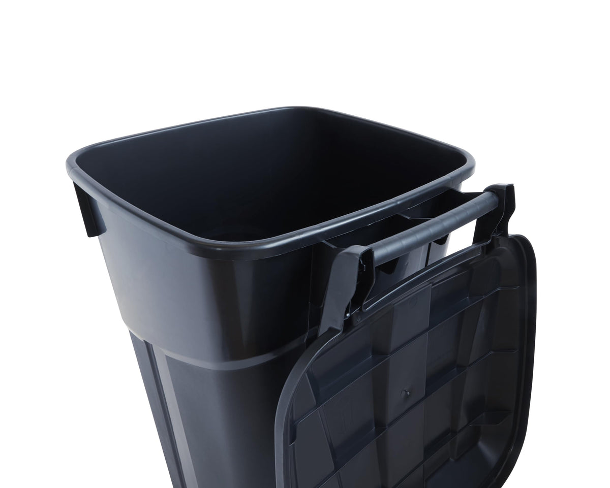 32 Gallon Black Plastic Garbage Can with Attached Lid G3900