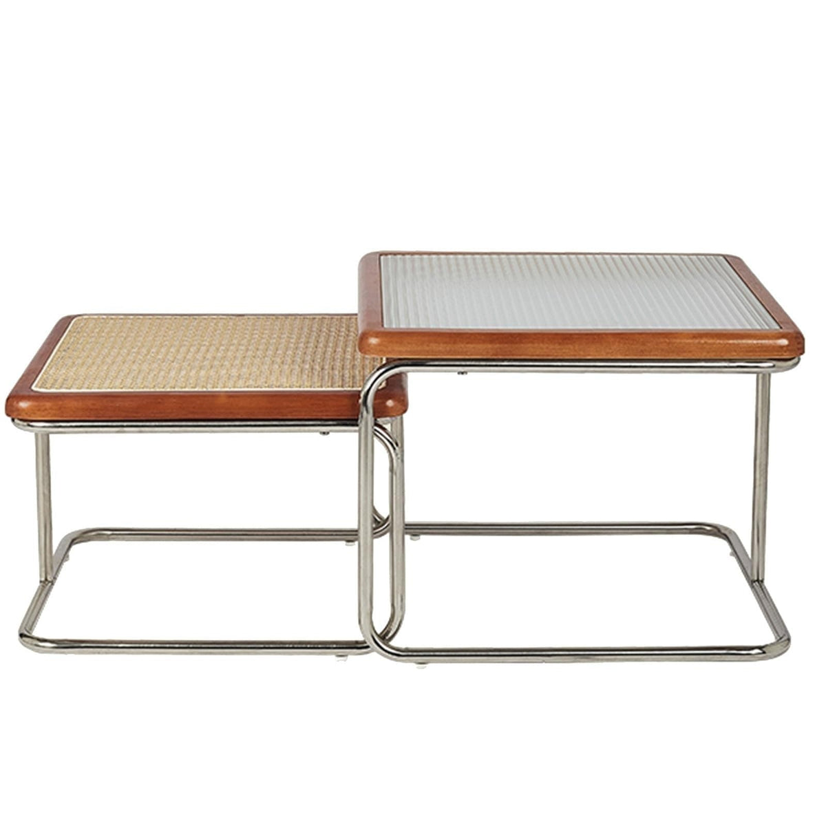 Mid Century Modern Coffee Table Set of 2 Square Metal Base F578