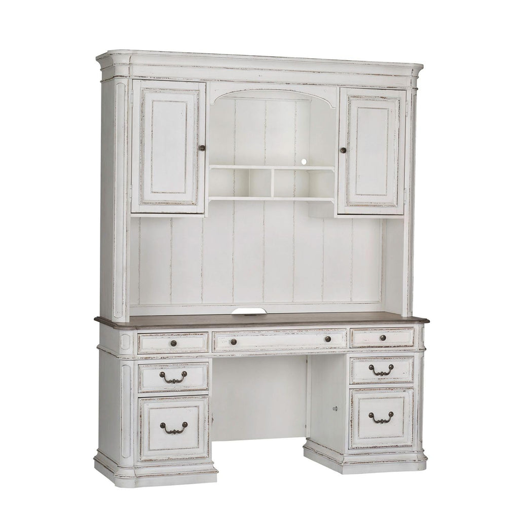 Antique White Credenza Desk & Hutch T63346