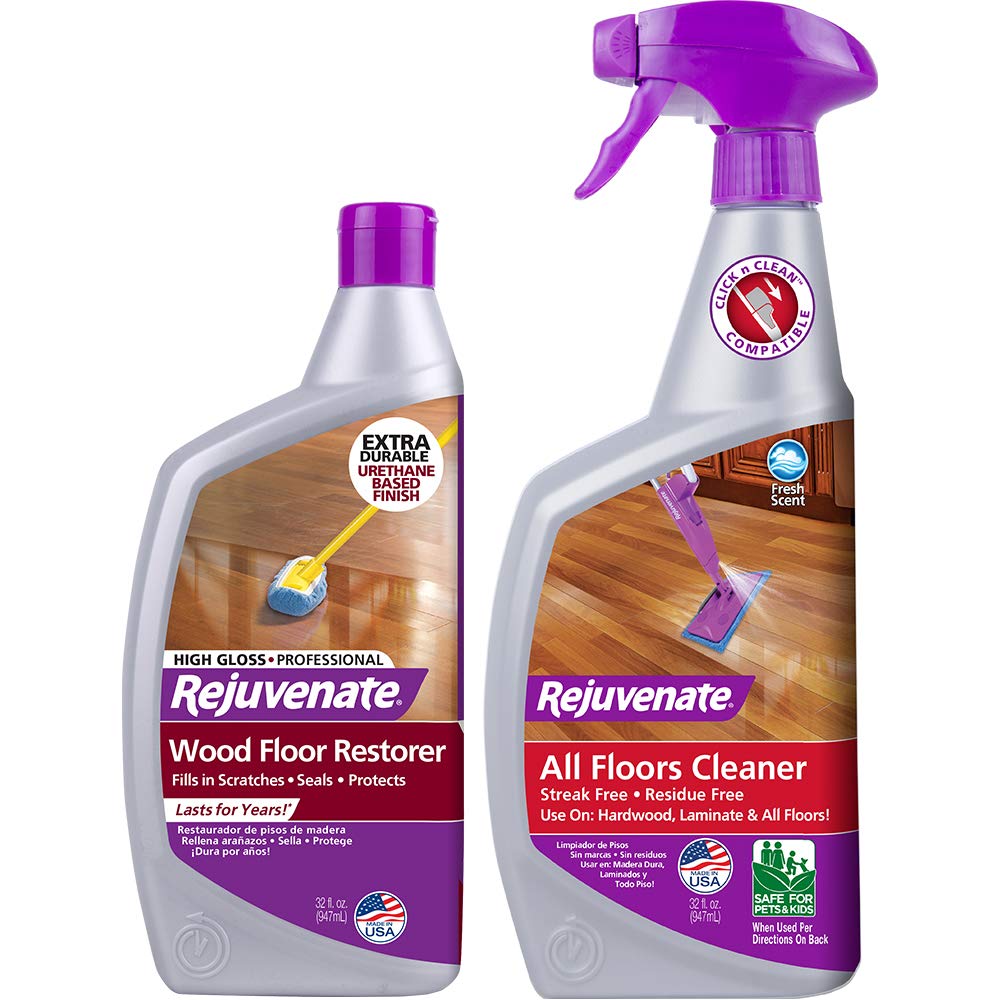Wood Floor Restorer and Polish with High Gloss Finish 32oz and PH Balanced Floor Cleaner L515407