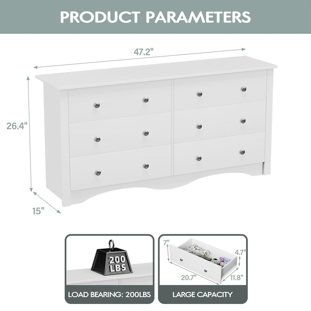 White 6 Drawer Wood Dresser M93724