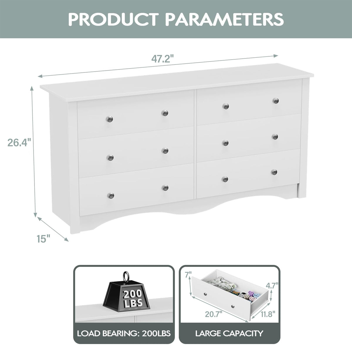 White 6 Drawer Wood Dresser M93724