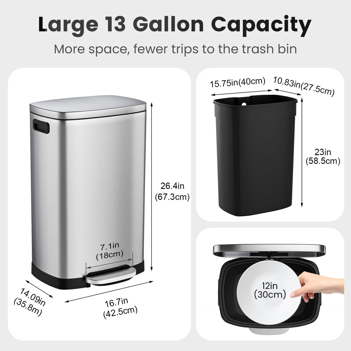 13 Gal Stainless Steel Kitchen Trash Can O58795