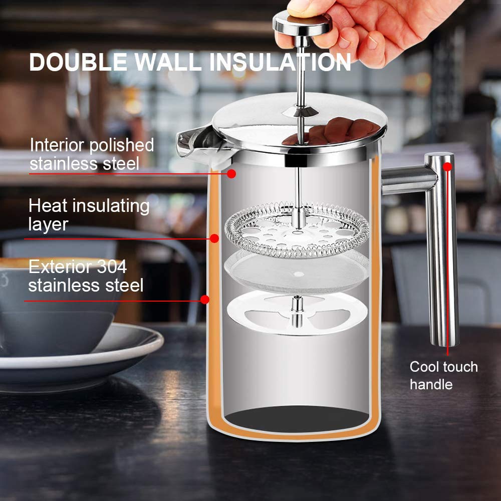 French Press Coffee Maker 304 Grade Stainless Steel Insulated 17oz G61325