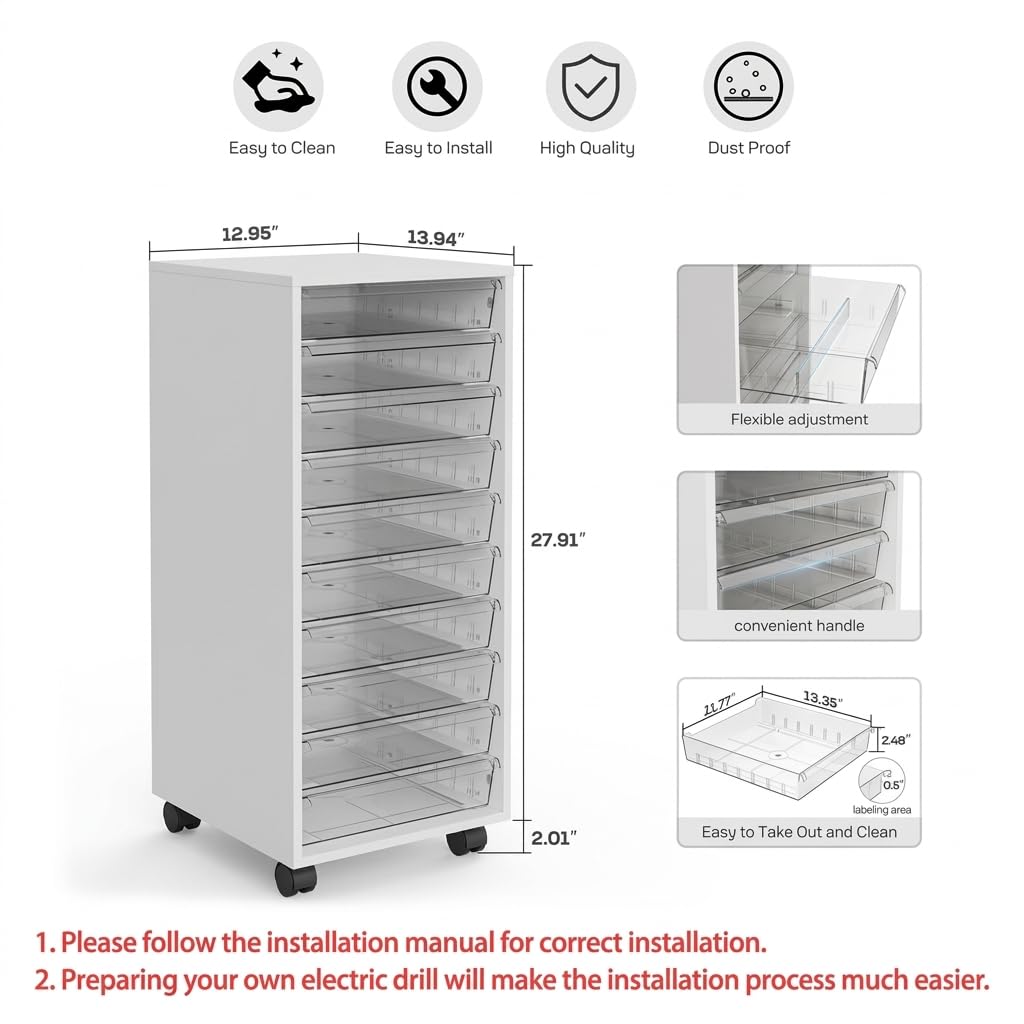 White 10 Drawer Rolling Storage Cart K741148