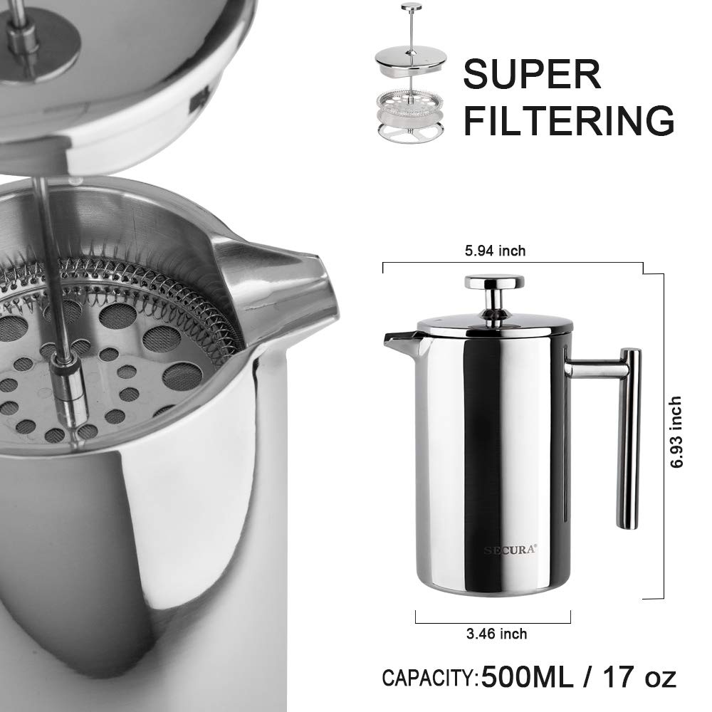 French Press Coffee Maker 304 Grade Stainless Steel Insulated 17oz G61325