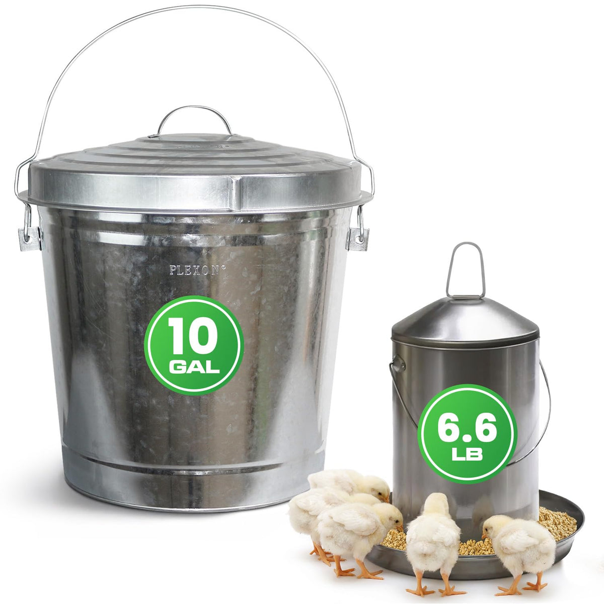 6.6 Lb Stainless Steel Hanging Poultry Feeder with 10 Gallon Storage Bucket L242