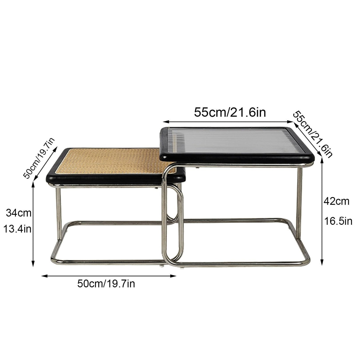 Mid Century Modern Coffee Table Set of 2 Square Metal Base F578