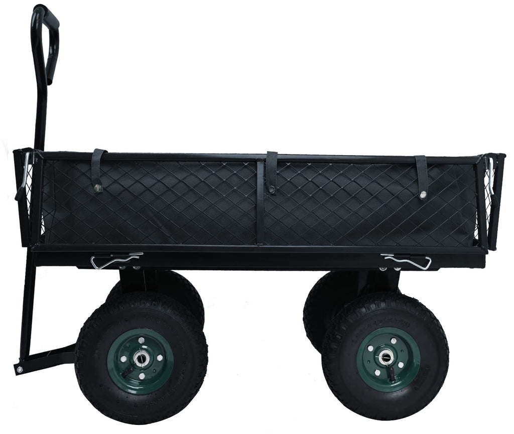 Heavy Duty Garden Cart, 400 Lb Capacity, Mesh Steel Folding Utility Wagon, Black O741