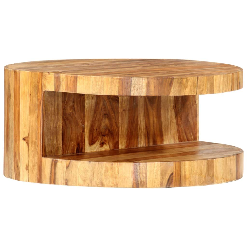 25.6" Solid Sheesham Wood Round Coffee Table with Storage Shelf W7735