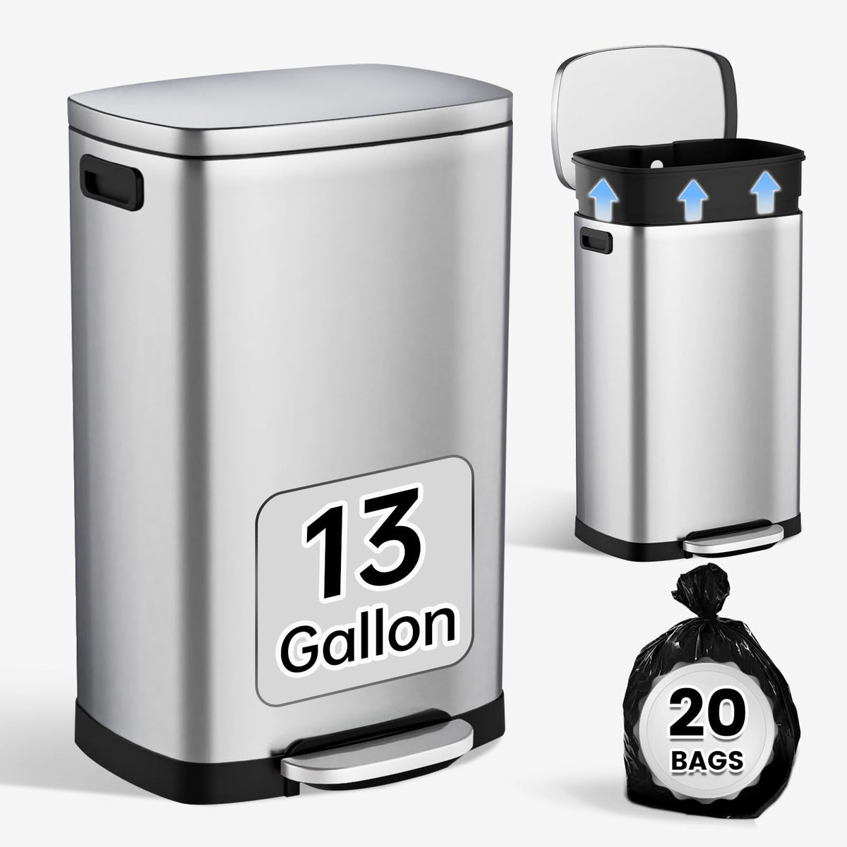 13 Gal Stainless Steel Kitchen Trash Can O58795