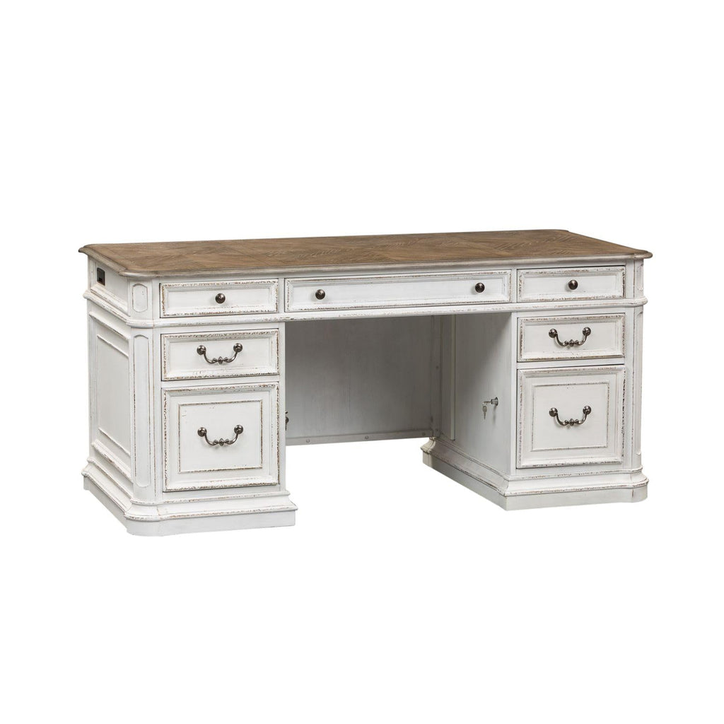 Antique White Credenza Desk & Hutch T63346