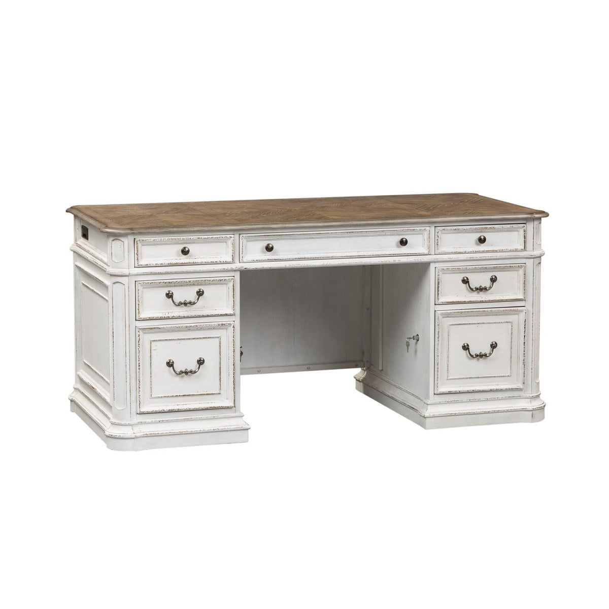 Antique White Credenza Desk & Hutch T63346