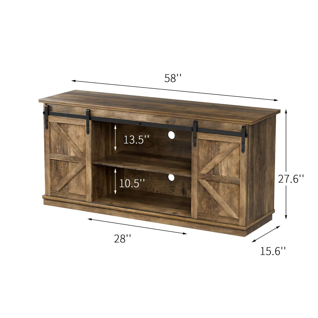 Farmhouse TV Stand for 65 Inch TV with Sliding Barn Doors and Storage Cabinets U438