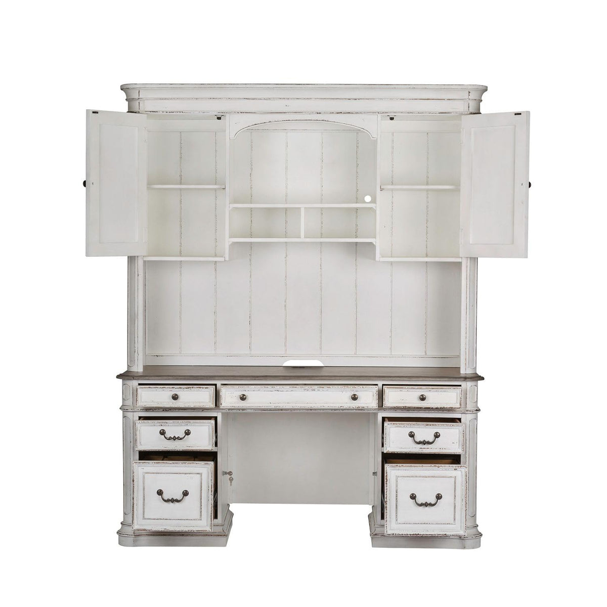 Antique White Credenza Desk & Hutch T63346