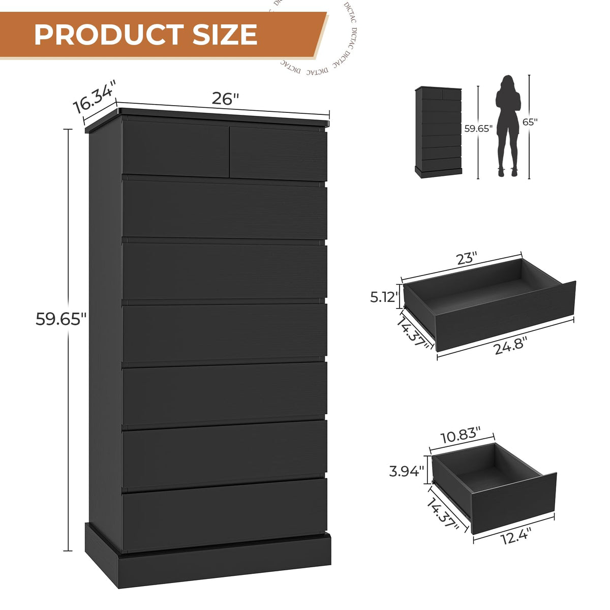 Black 8 Drawer Wood Dresser A78290