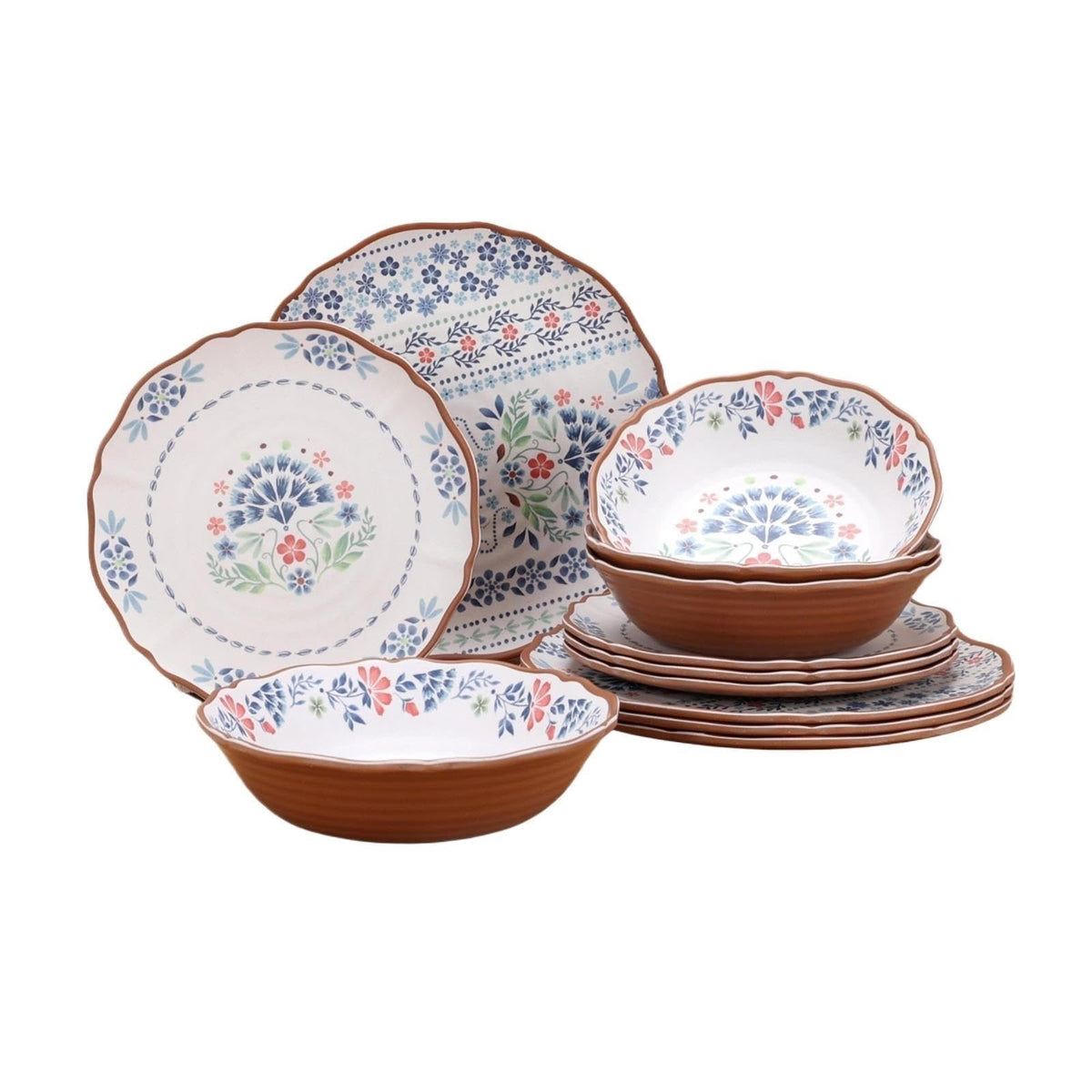 12-Piece Multicolor Bamboo Melamine Dinnerware Set Service For 4 X907