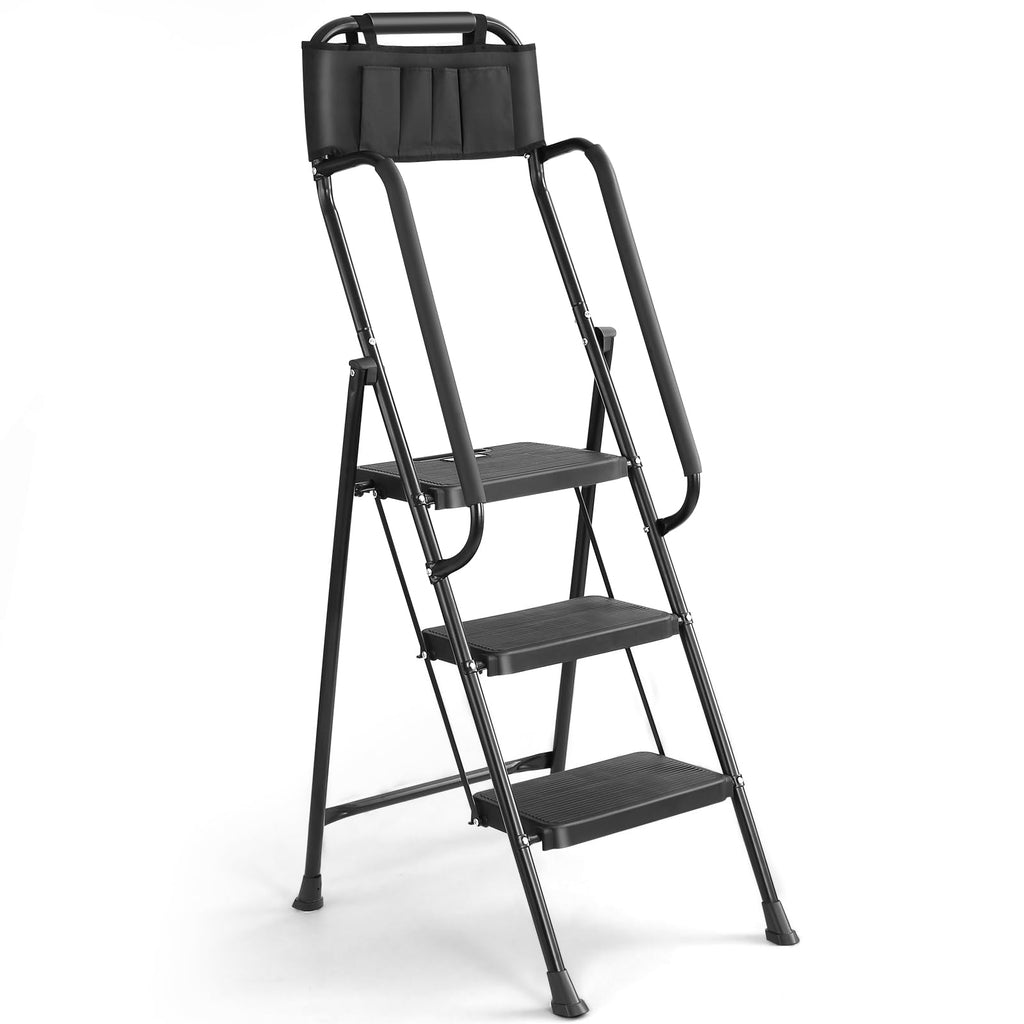 3-Step Ladder with Anti-Slip Platform, 330 lbs Capacity, Steel Frame J90052