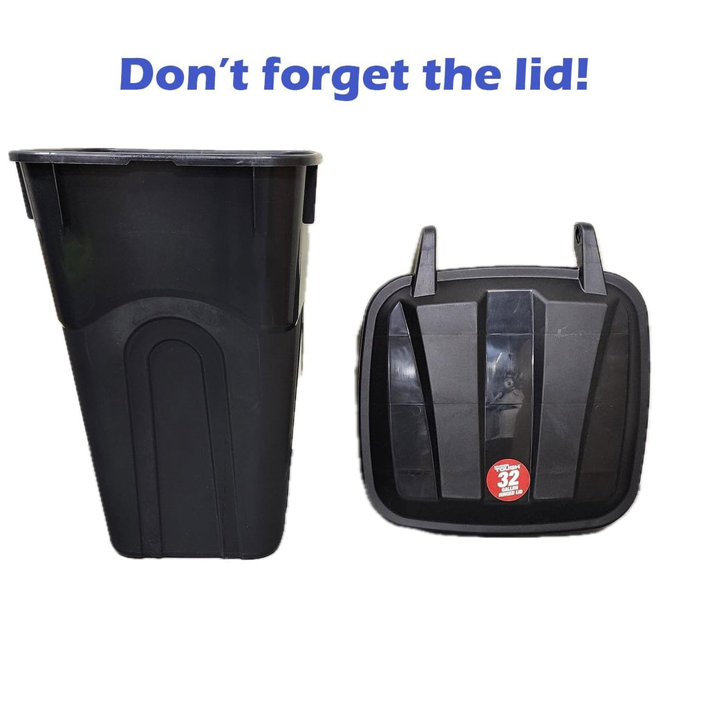 32 Gallon Black Plastic Garbage Can with Attached Lid G3900