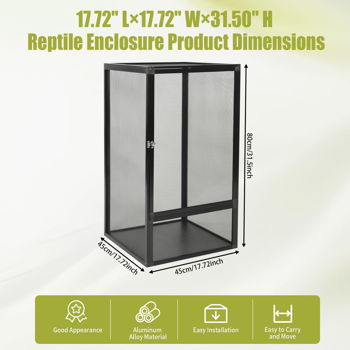 17.72" L×17.72" W×31.50" H Reptile Enclosure with Escape-Proof Lock M6333