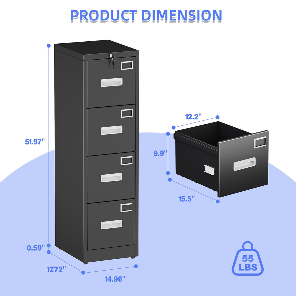 Black 4-Drawer Metal File Cabinet with Lock Y6593