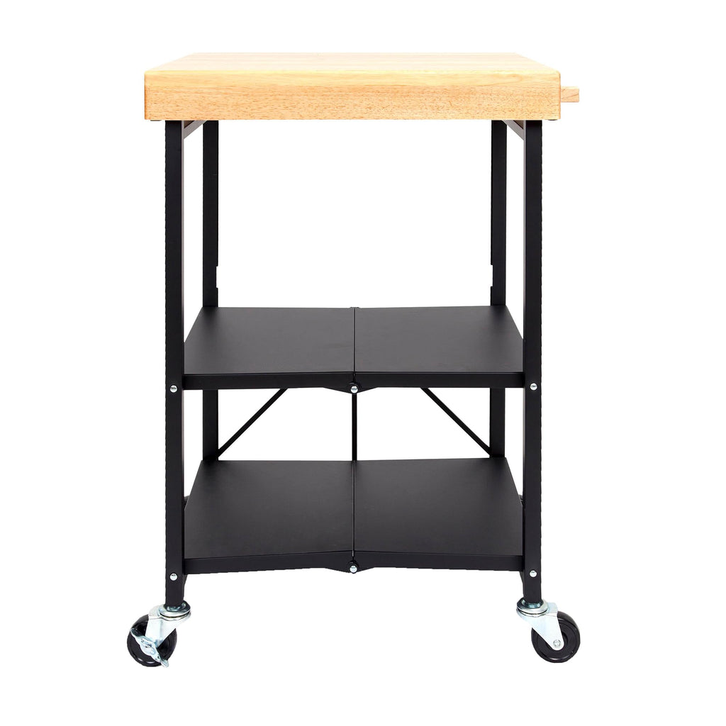 Black 3-Tier Folding Kitchen Cart with Wheels M25406