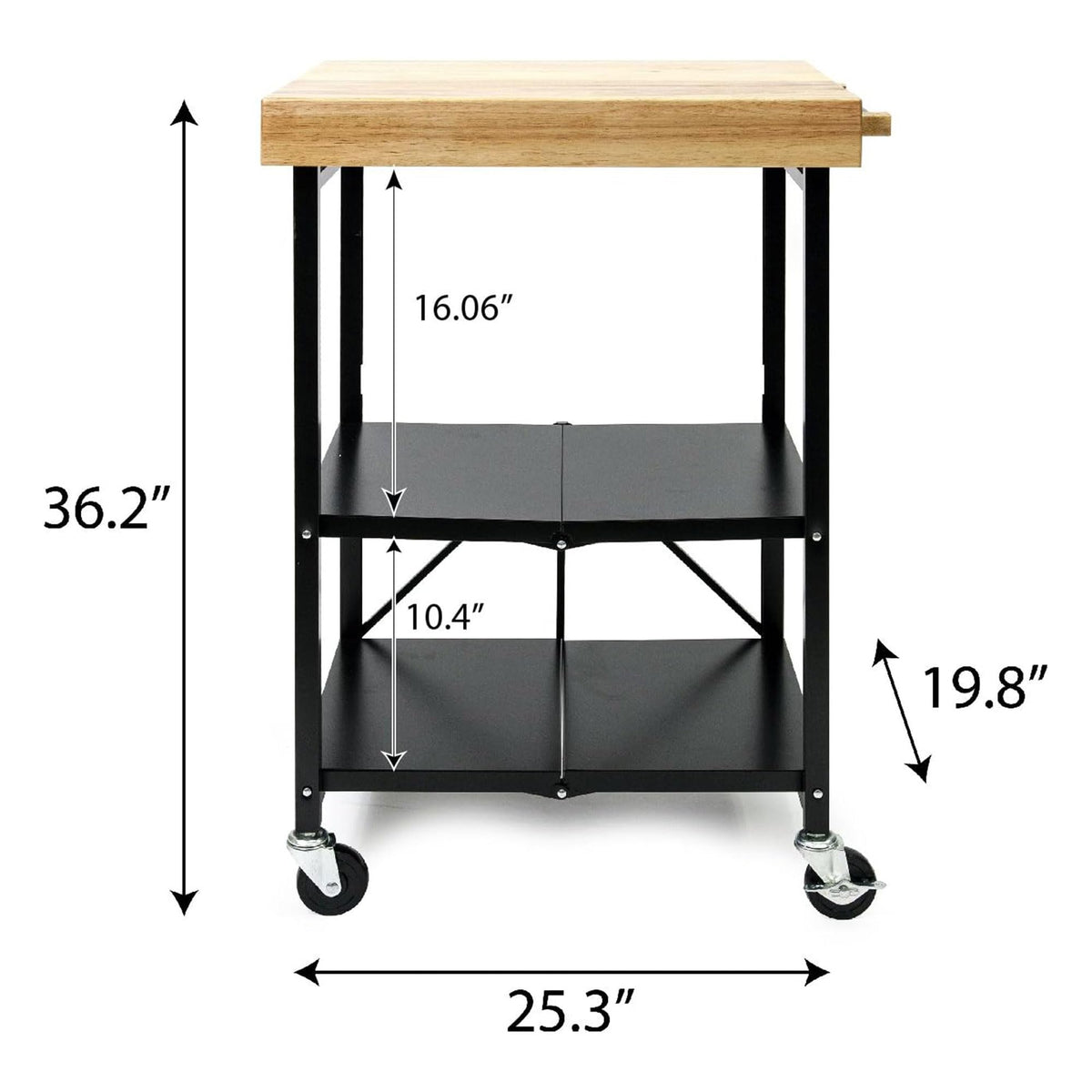 Black 3-Tier Folding Kitchen Cart with Wheels M25406