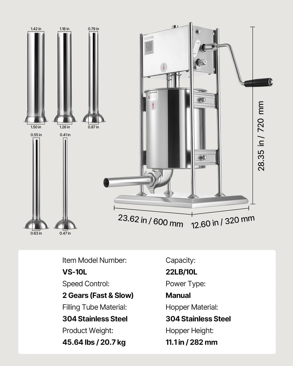 10 L Stainless Steel Vertical Manual Sausage Stuffer I3045