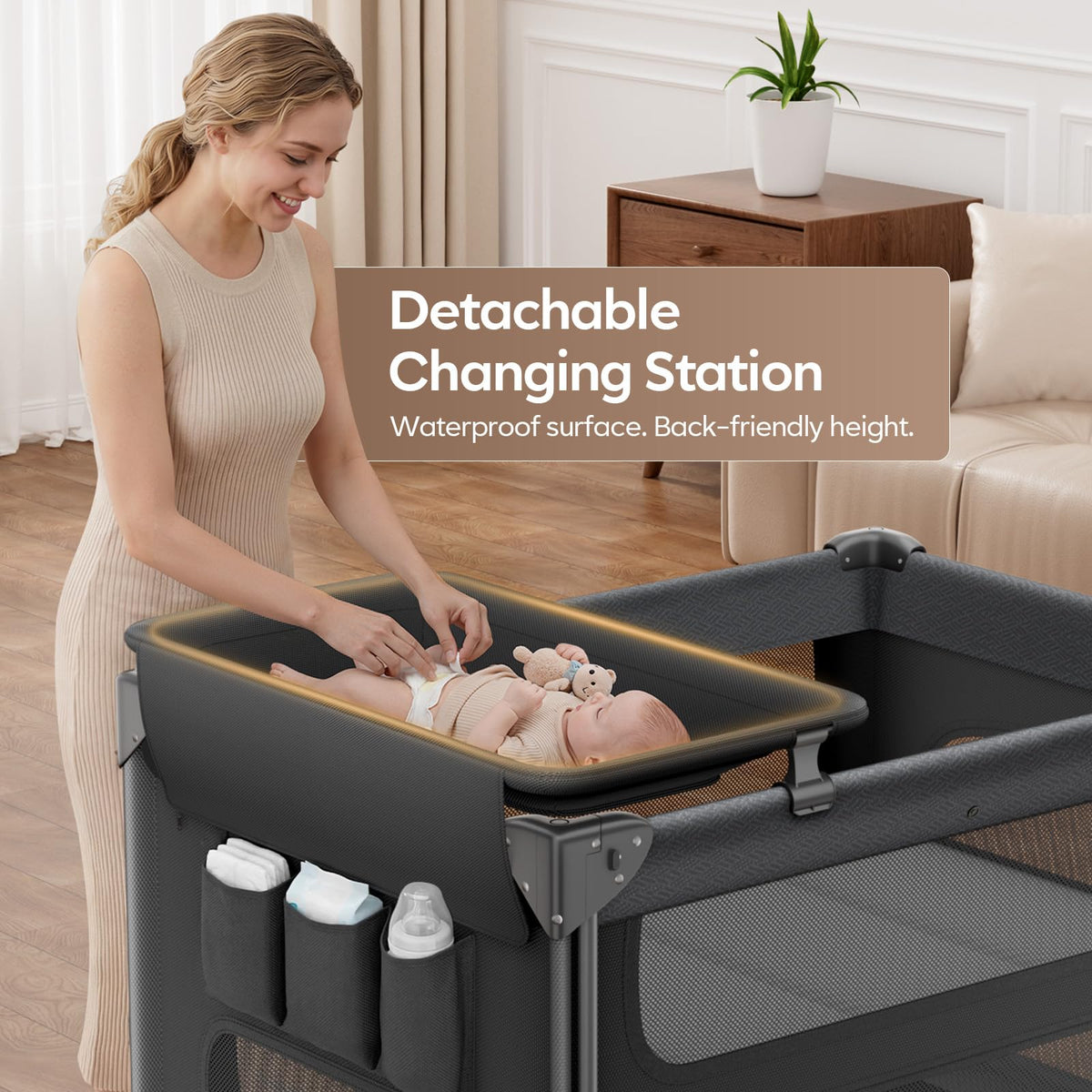 5-in-1 Baby Bassinet Bedside Crib with Changing Table S317815