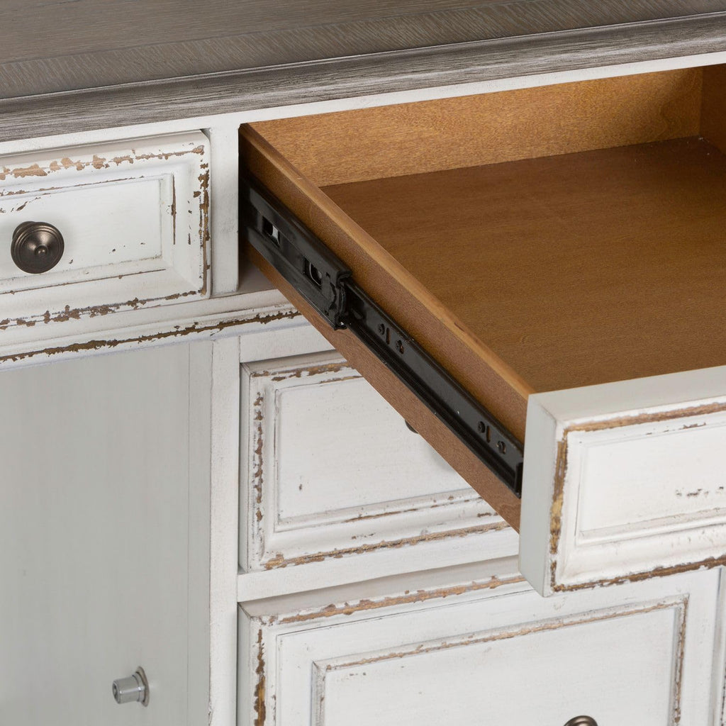 Antique White Credenza Desk & Hutch T63346