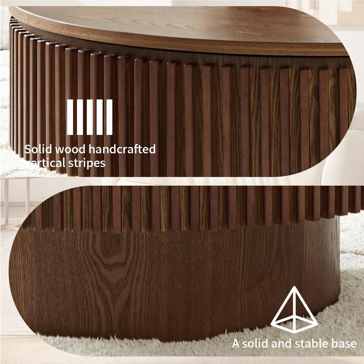 Walnut Round Fluted Coffee Table with Storage I5082