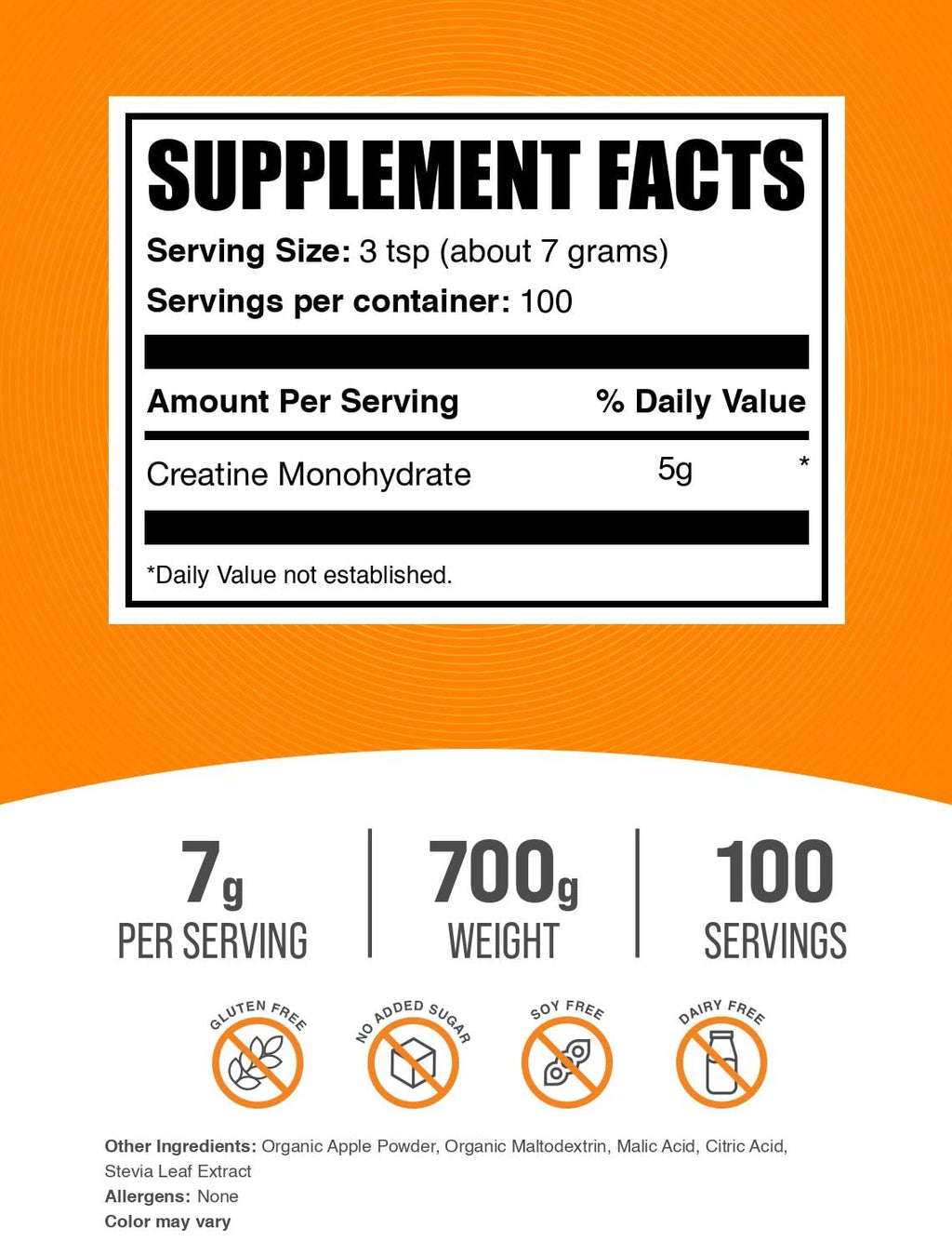 Micronized Creatine Monohydrate Powder, Sour Green Apple, 700g D982